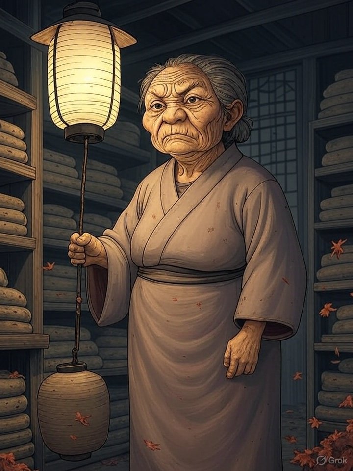 Old woman in storage room