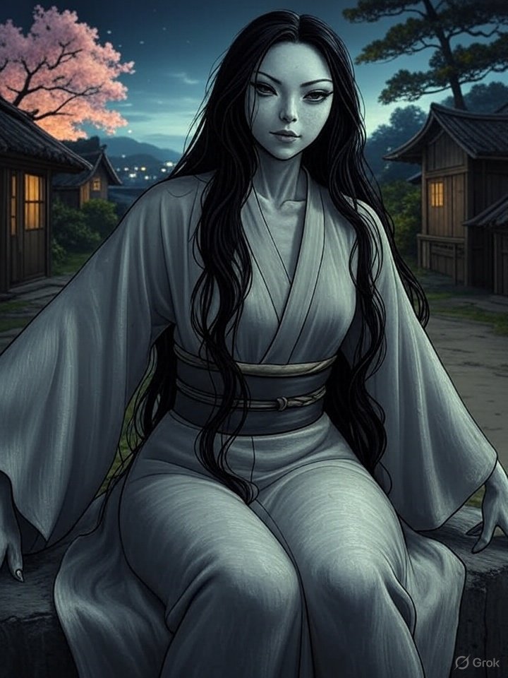 Stretching yokai woman